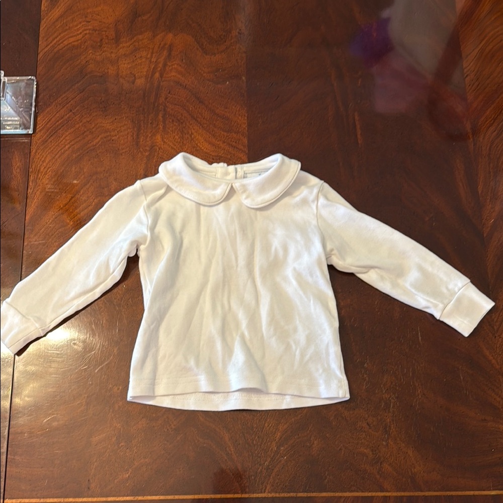Little English White Long Sleeve Tee with Peter Pan Collar